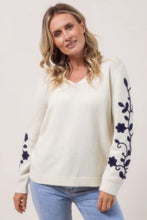 Load image into Gallery viewer, See Saw - Embroidered Sleeve Sweater - Cream/Navy
