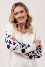 Load image into Gallery viewer, See Saw - Embroidered Sleeves Sweater - Cream/Navy
