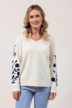 Load image into Gallery viewer, See Saw - Embroidered Sleeves Sweater - Cream/Navy
