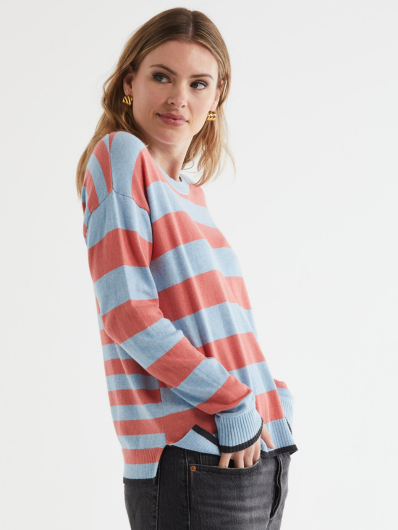 Zaket & Plover - Block Stripe Crew - Powder