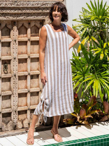 See Saw - Linen Maxi Dress with Rouche Sides