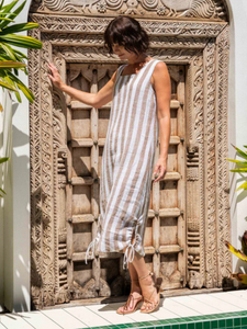 See Saw - Linen Maxi Dress with Rouche Sides