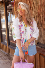 Load image into Gallery viewer, Place Du Soleil - White Purple Embroidered Blouse

