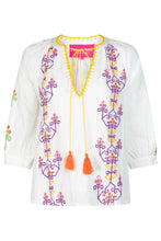 Load image into Gallery viewer, Place Du Soleil - White Purple Embroidered Blouse
