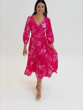 Load and play video in Gallery viewer, Sacha Drake - Lotus Flower Wrap Dress - Hot Pink Floral
