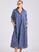 Load image into Gallery viewer, Shirty - Luna Longline Shirt Dress - Navy/White Stripe
