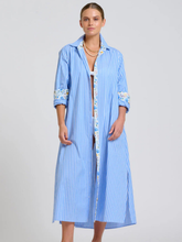 Load image into Gallery viewer, Shirty - Luna Longline Shirt Dress - Blue Stripe Floral Trim
