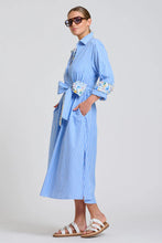 Load image into Gallery viewer, Shirty - Luna Longline Shirt Dress - Blue Stripe Floral Trim
