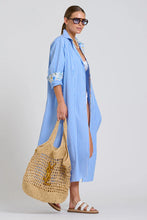 Load image into Gallery viewer, Shirty - Luna Longline Shirt Dress - Blue Stripe Floral Trim
