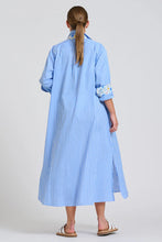 Load image into Gallery viewer, Shirty - Luna Longline Shirt Dress - Blue Stripe Floral Trim
