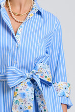 Load image into Gallery viewer, Shirty - Luna Longline Shirt Dress - Blue Stripe Floral Trim
