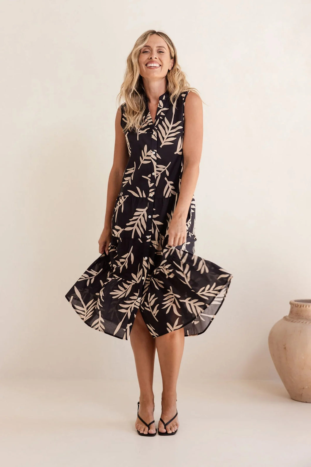 See Saw - Cotton Tiered Dress - Leaf