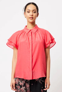 Once Was | Jolie Flounce Shirt | Coral