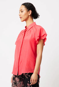 Once Was | Jolie Flounce Shirt | Coral