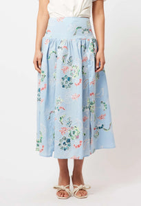 Once Was | Isla Embroidered Cotton Skirt | Chambray Applique