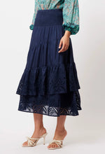 Load image into Gallery viewer, Once Was | Tropez Silk/Cotton Embroidered Skirt | Navy
