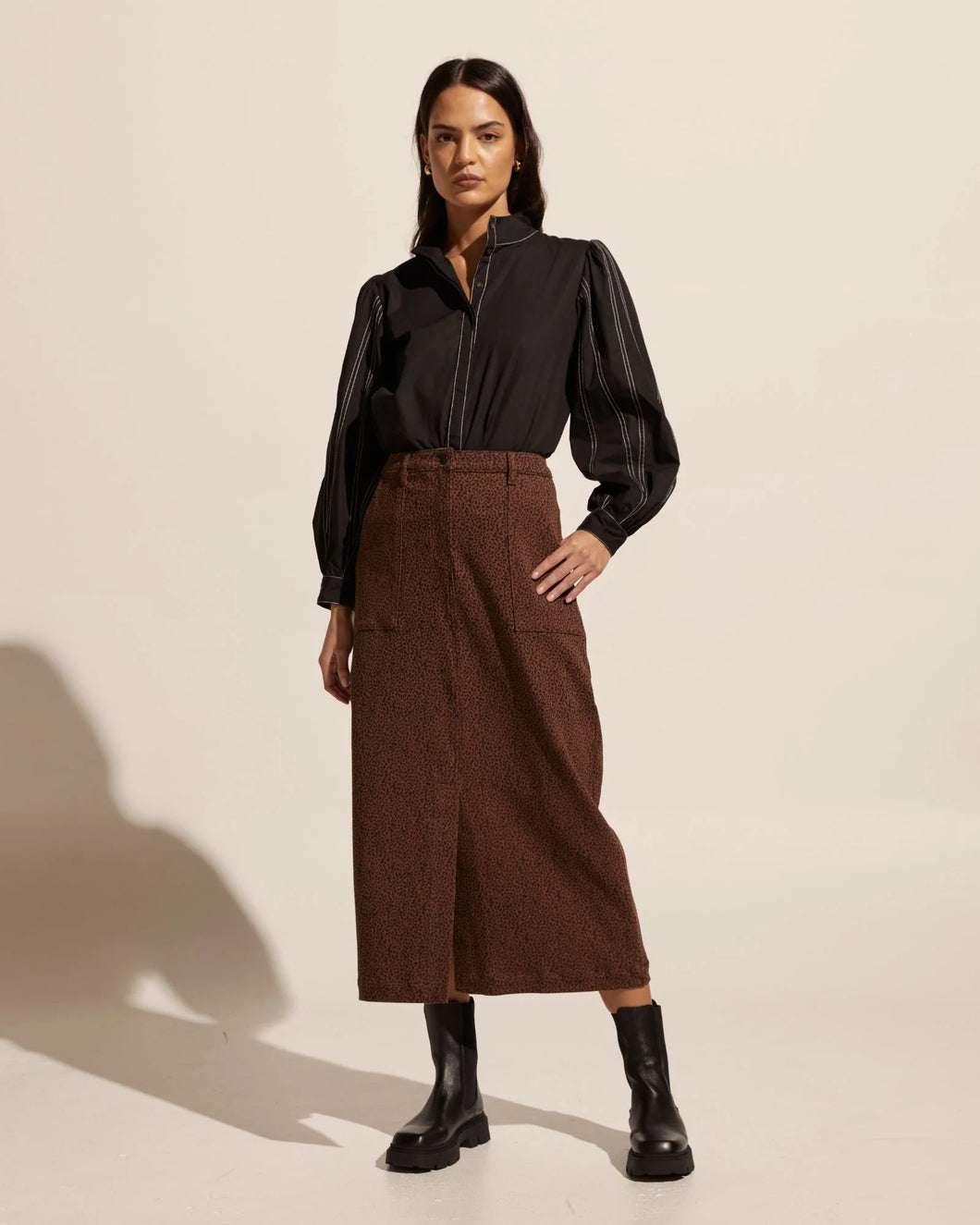 Zoe Kratzmann Loft Skirt Toast Leopard Indigoandme